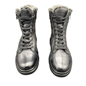 Karl Lagerfeld Black Leather Fur Lined Lace Up Zip Winter Boots